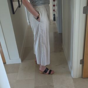 Beige Wide-Leg Linen Pants